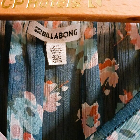 Sz S - M Boho BILLABONG Floral Chiffon breezy Long Sleeve blouse or short dress - Picture 5 of 8